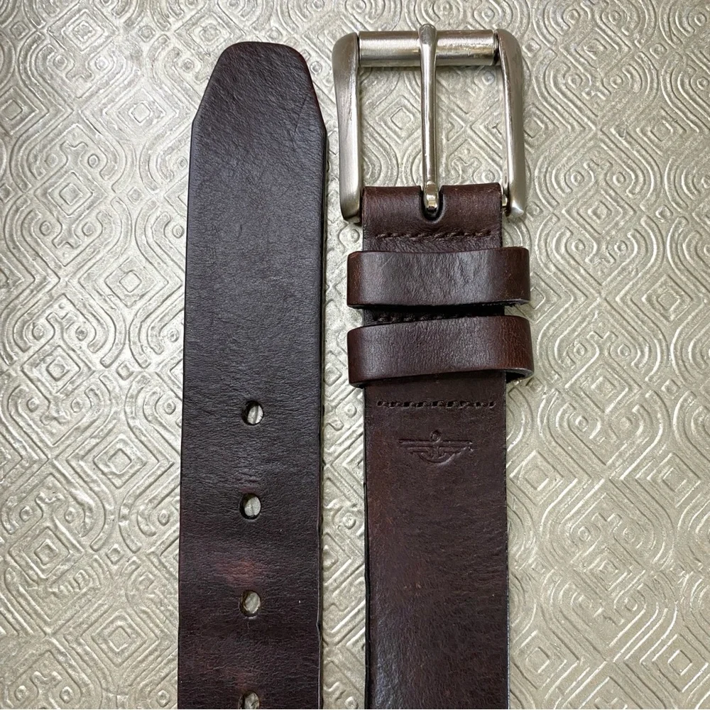 Docker’s Dark Brown Leather Belt Silver Tone Buckle Size L